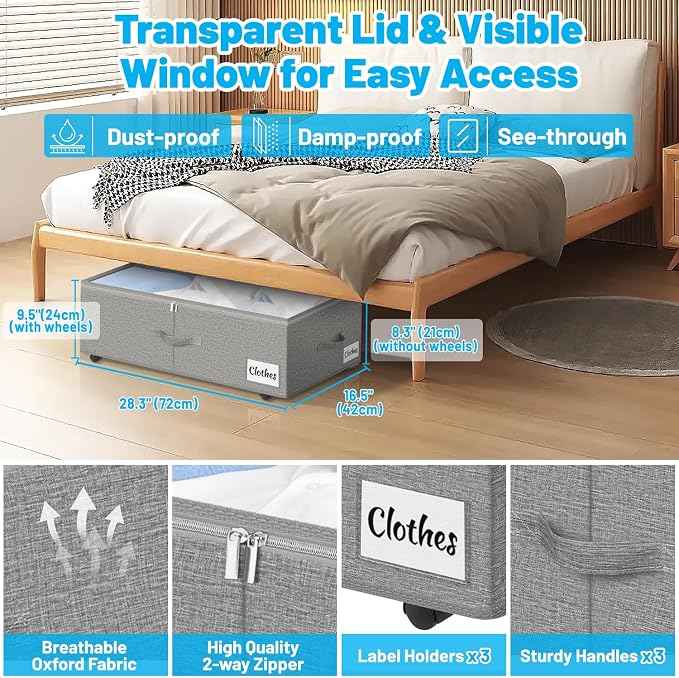 Under Bed Storage with Wheels, Quick Assembly Underbed Shoe Storage Containers