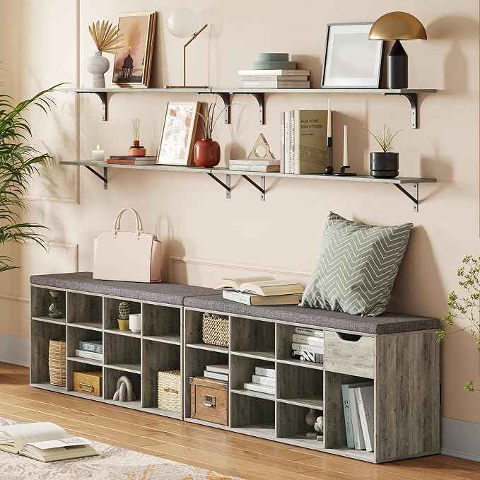 DINZI LVJ Shoe Bench, 12 Cubbies Shoe Organizer