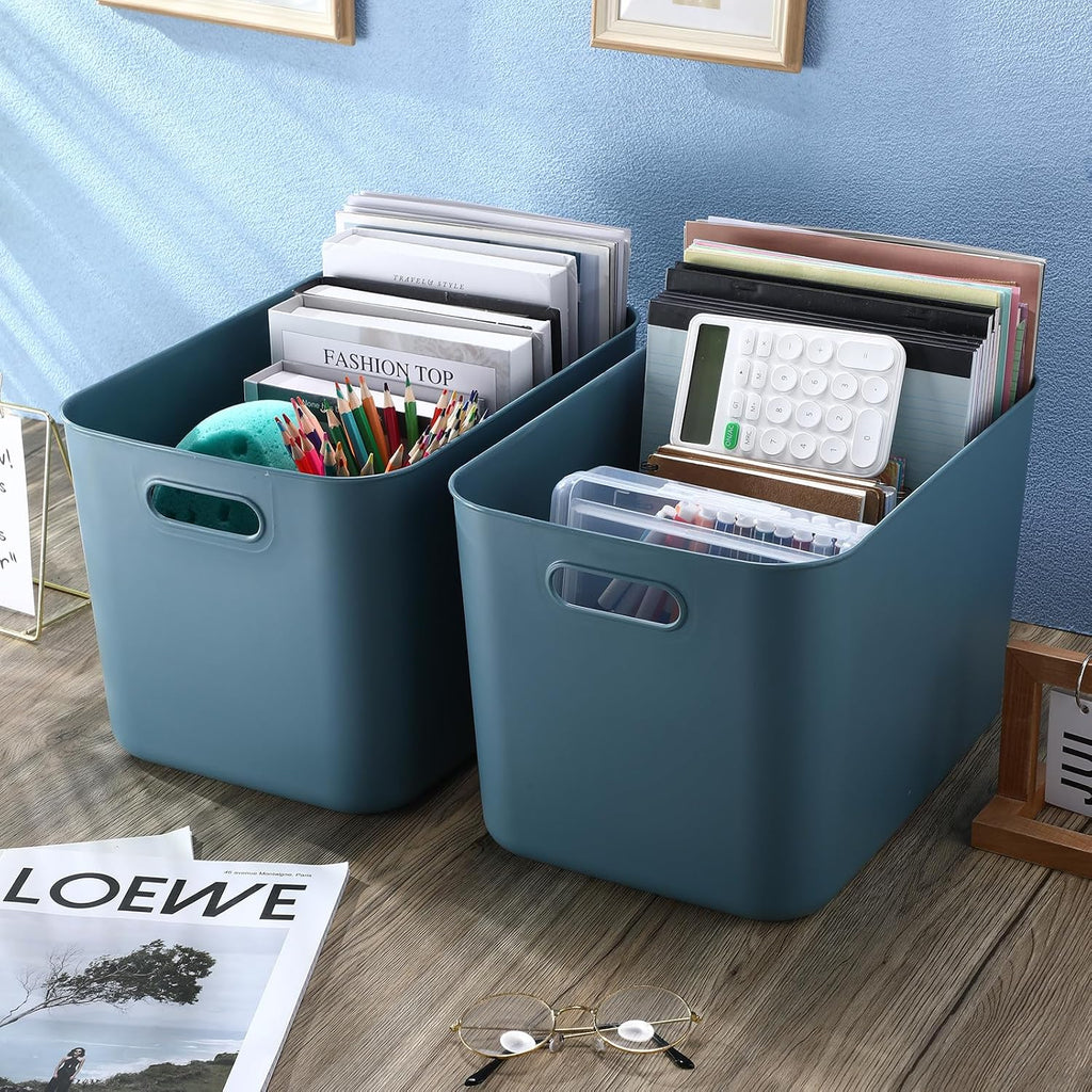 8 Pieces Storage Bins, 14.2 x 10.2 x 9.5 Inch, Blue