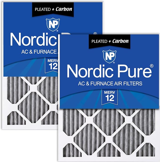 Nordic Pure 20x20x1 Furnace Air Filters MERV 12 Pleated Plus Carbon 2 Pack by NordicPure
