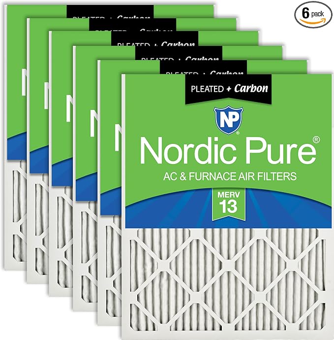Nordic Pure 20x30x1 Pleated Air Filters MERV 13 Plus Carbon 6 Pack by NordicPure