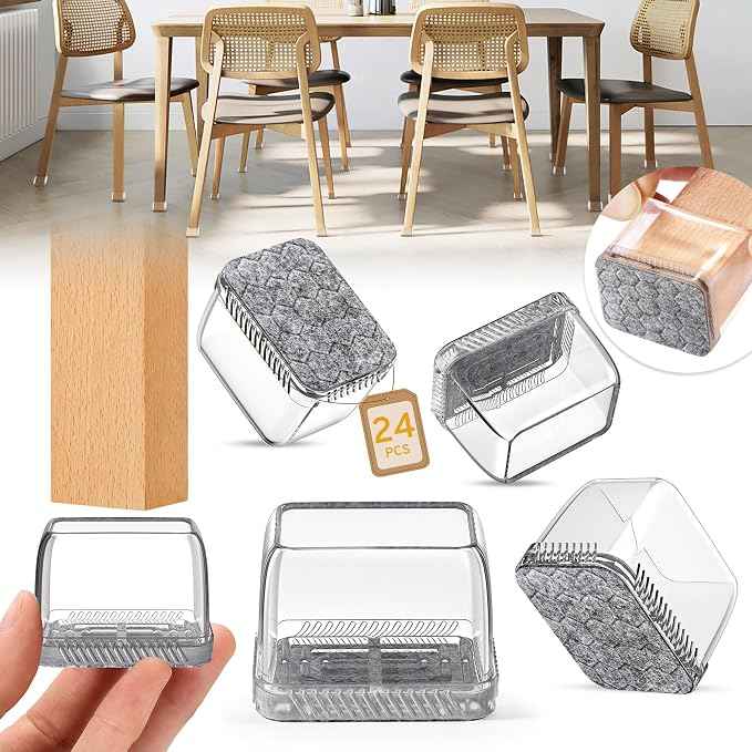 24PCS Rectangular Chair Leg Floor Protectors, Furniture Sliders, Non-Slip Felt