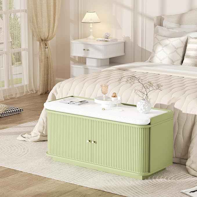 Hall Tree with Bench and Shoe Storage, Entryway Bench with Sliding Door Cabinet