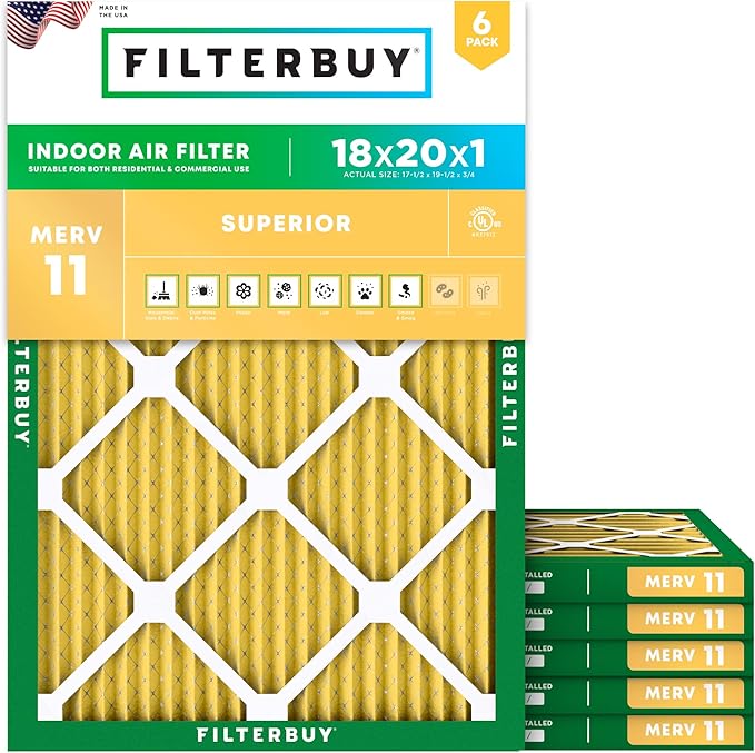 Filterbuy 18x20x1 Air Filter MERV 11 Superior Pet & Allergy Defense, by Filterbuy