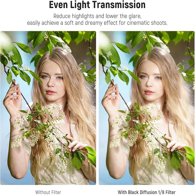 NEEWER 72mm Black Diffusion 1/8 Filter Soft Dreamy Cinematic Effect Filter - Image 3