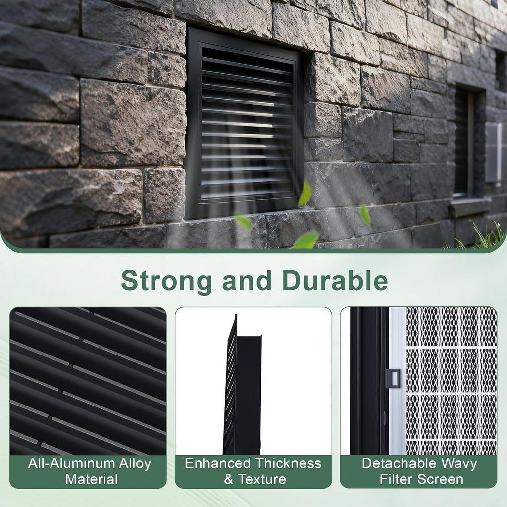 2-Pack Paintable Gable Vents - 18" x 18" Aluminum with Screen