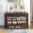 Shoe Storage Bench with Cushion, Entry Bench with Storage Solid Wood Shoe Bench