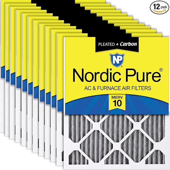 Nordic Pure 18x18x1 Furnace Air Filters MERV 10 Pleated Plus Carbon 12 Pack by NordicPure