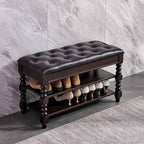 Shoe Storage Bench with Cushion, Entry Bench with Storage Solid Wood Shoe Bench