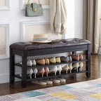 Shoe Storage Bench with Cushion, Entry Bench with Storage Solid Wood Shoe Bench
