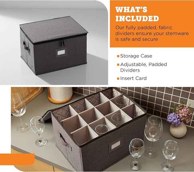 storageLAB Wine Glass Storage Containers, Hard Shell Organizer