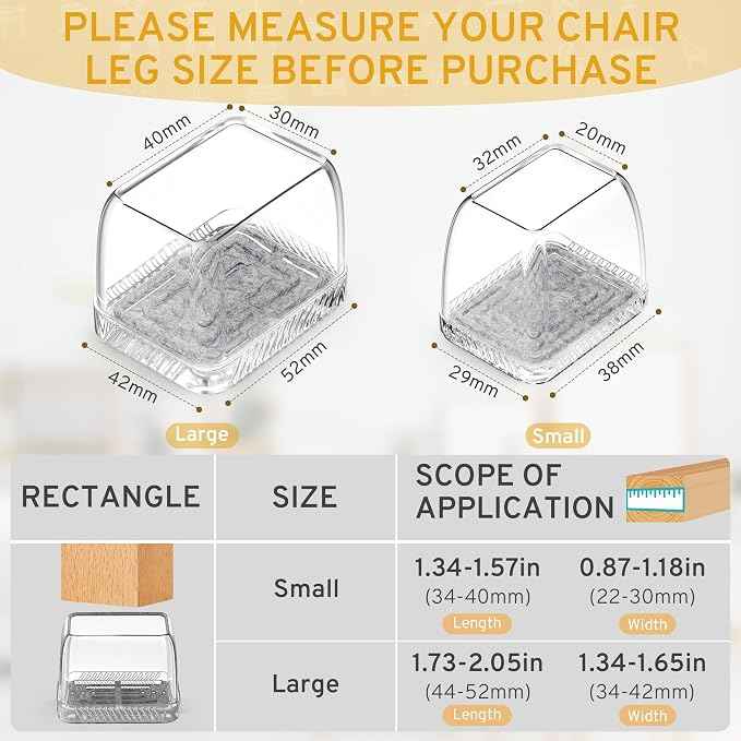 24PCS Rectangular Chair Leg Floor Protectors, Furniture Sliders, Non-Slip Felt