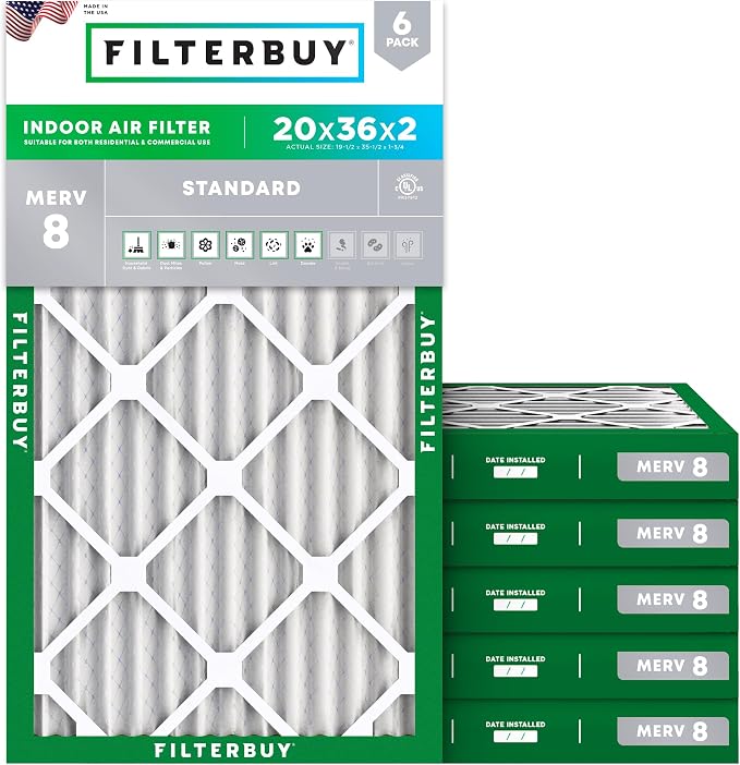 Filterbuy 20x36x2 Air Filter MERV 8 Essential Dust & Allergy Defense, by Filterbuy