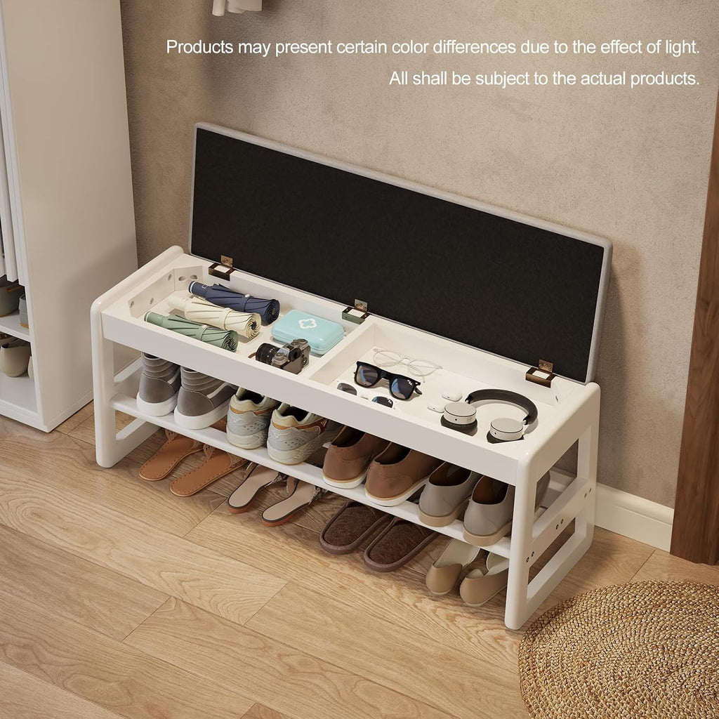 AQIMUELE Shoe Bench with Storage, Wooden 2 Tiers with Flip-Top