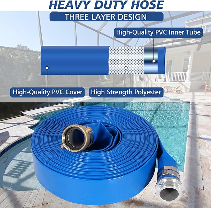 2" x 100 ft Backwash Hose for Swimming Pools, Heavy Duty PVC Lay Flat Water - Image 3