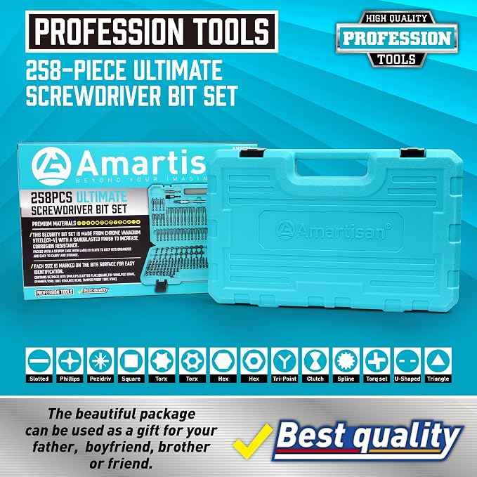 Amartisan 258-Piece Ultimate Screwdriver Bit Set, Chrome Vanadium Steel Driver
