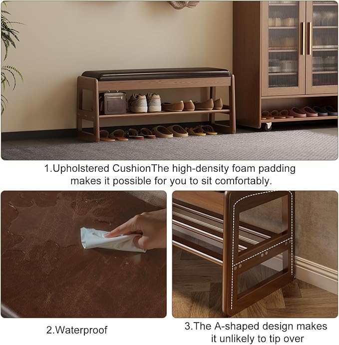 AQIMUELE Small Shoe Rack Bench, 2 Tiers Shoe Bench - Image 6