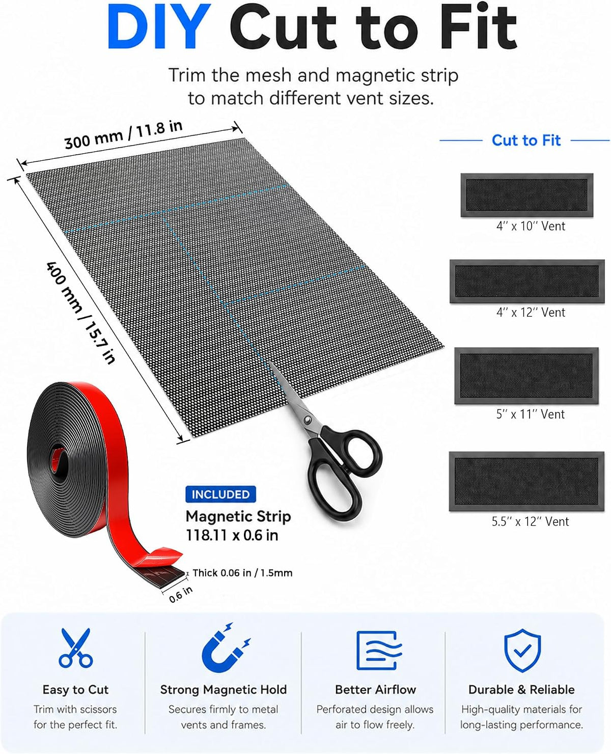 4 Pack Magnetic Mesh Vent Covers, 15.7 x 11.8 Inch Cut to Fit
