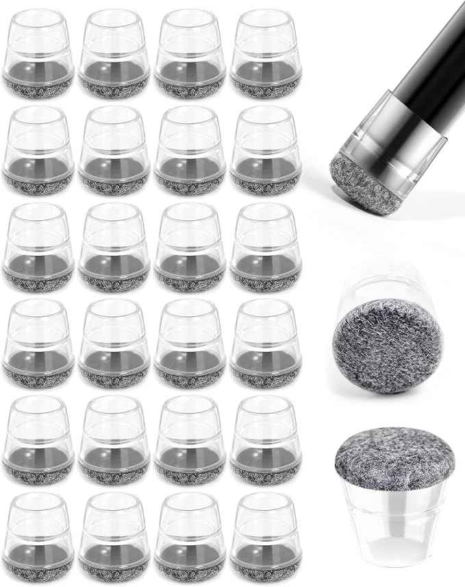24 PCS Silicone & Felt Chair Leg Floor Protectors