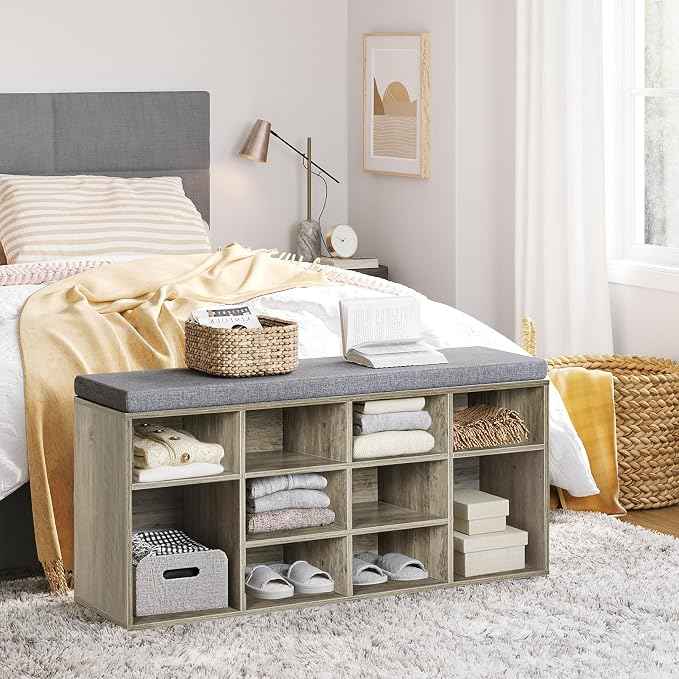 DINZI LVJ Shoe Bench, 12 Cubbies Shoe Organizer