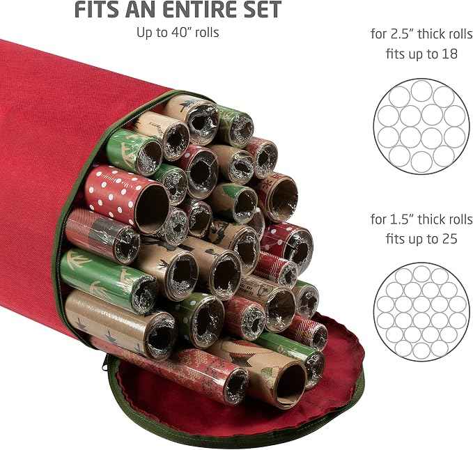 ZOBER Round Christmas Gift Wrapping Paper Organizer Storage