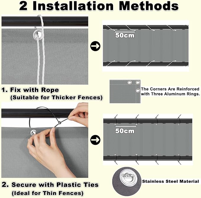 Privacy Fence 2.6' x 3.3' Durable UV-Resistant Privacy Screen Outdoor, Includes - Image 6