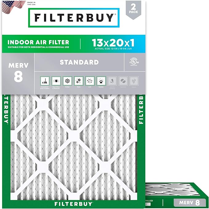 Filterbuy 13x20x1 Air Filter MERV 8 Essential Dust & Allergy Defense, by Filterbuy