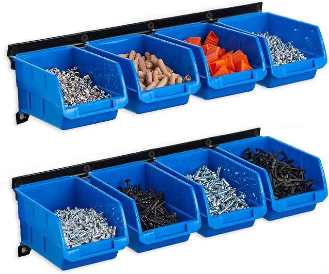 Wallmaster 8-Bin Storage Bins Garage Rack System 2-Tier Orange Tool Organizers