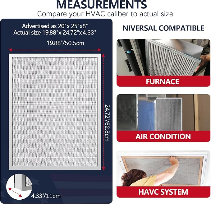 20x25x5 Washable Electrostatic Air Filter, MERV 8 Aluminum AC/HVAC Furnace - Image 6