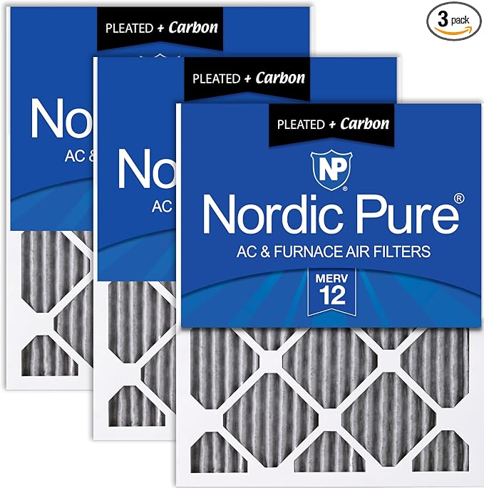Nordic Pure 16x30x1 Furnace Air Filters MERV 12 Pleated Plus Carbon 3 Pack by NordicPure