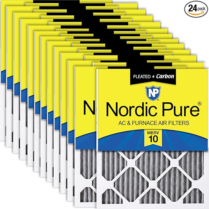 Nordic Pure 16x24x1 Furnace Air Filters MERV 10 Pleated Plus Carbon 24 Pack by NordicPure
