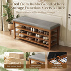 Rubber Wood Shoe Bench with Storage, Flip-Top Soft-Close Lid, Adjustable Shelves - Image 7