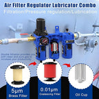 NEWPO 3/8'' NPT Compressed Air Filter Regulator Lubricator Combo Water/Oil Trap - Image 3