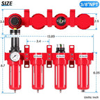 TAILONZ PNEUMATIC 3/8 Inch NPT 0-150 PSI Red Industrial Grade 4 Stage Air - Image 2