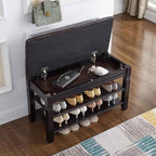 Shoe Storage Bench with Cushion, Entry Bench with Storage Solid Wood Shoe Bench