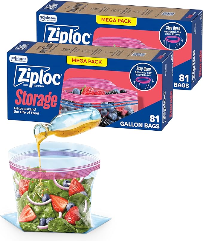 Ziploc Gallon Food Storage Bags, Stand-Up Bottom by Ziploc