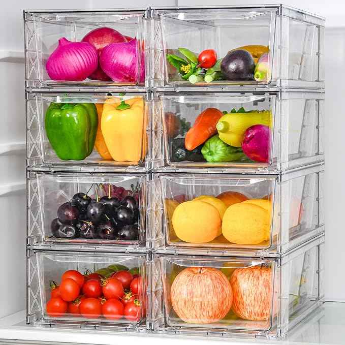 8Pack Clear Stackable Kitchen Storage Organizer, Pantry Organizers and Storage