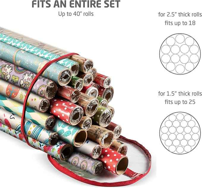 ZOBER Round Christmas Gift Wrapping Paper Organizer Storage