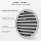 calimaero® WSGG 8" Inch Gray Round Metal Air Vent Grill Cover Flat Louver - Image 4