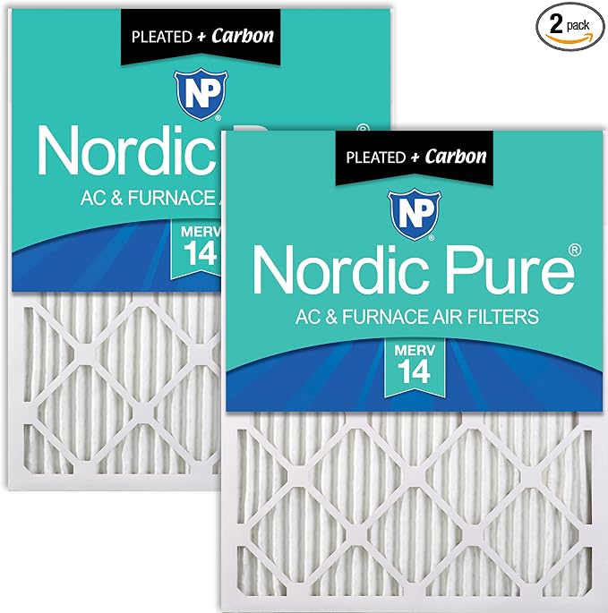 Nordic Pure 18x18x1 Pleated Air Filters MERV 14 Plus Carbon 2 Pack by NordicPure