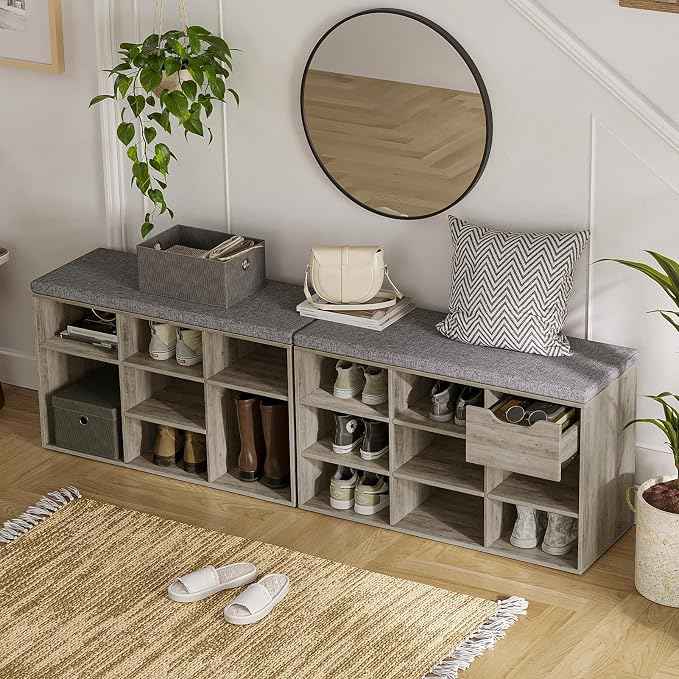 DINZI LVJ Shoe Bench, 9 Cubbies Shoe Organizer