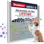 20x20x1 Air Filter for Home, MERV 8 Reusable Electrostatic Aluminum AC/HVAC by Demiwise