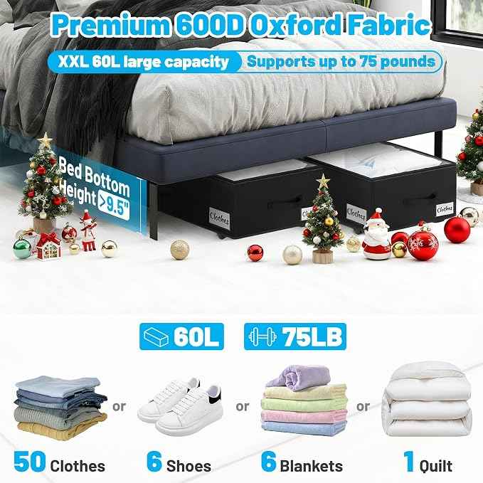 Under Bed Storage with Wheels, Quick Assembly Underbed Shoe Storage Containers