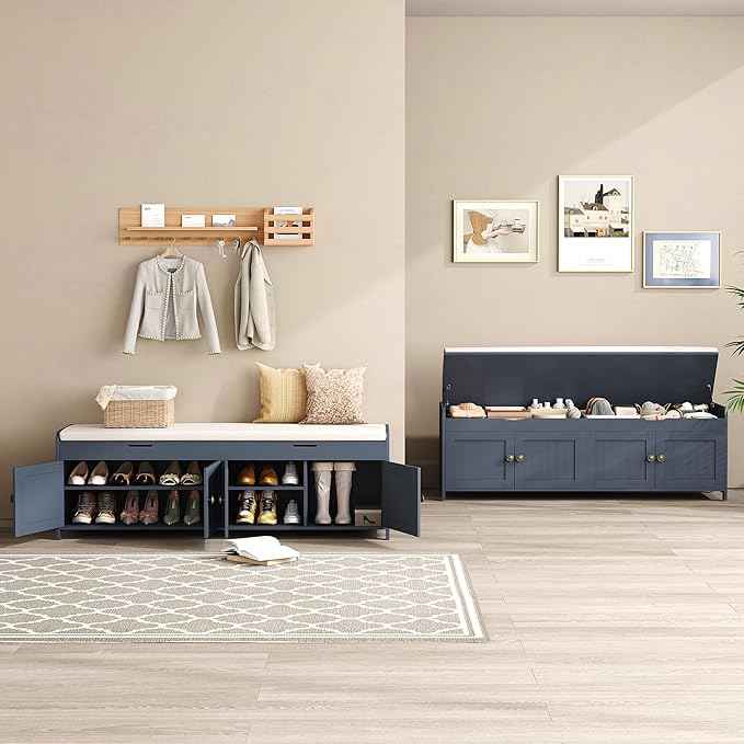 HOMEFORT 54.4" Shoe Bench with Lift Top Storage, Entryway Bench with Cushioned