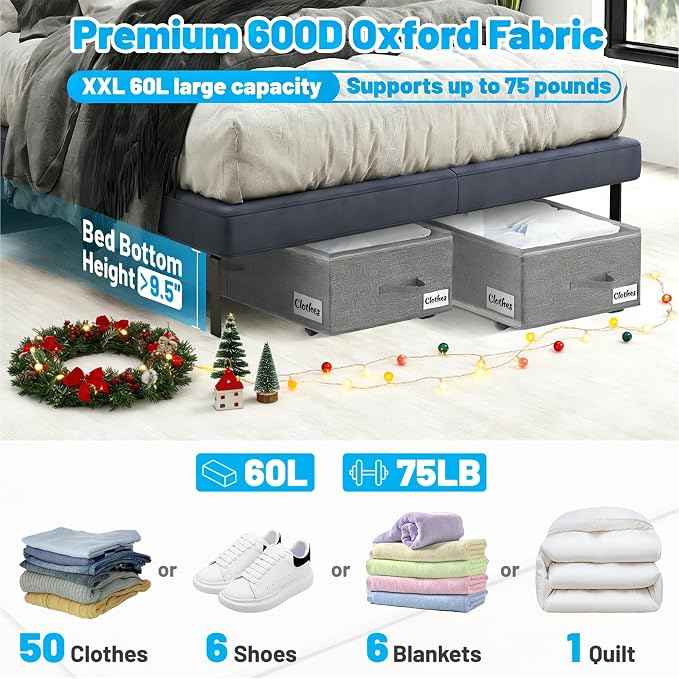 Under Bed Storage with Wheels, Quick Assembly Underbed Shoe Storage Containers