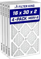 Filter King 16x30x2 Air Filter (MERV 8) (4-Pack) Dust & Allergy