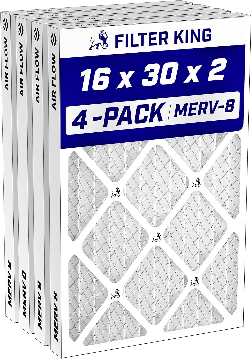 Filter King 16x30x2 Air Filter (MERV 8) (4-Pack) Dust & Allergy