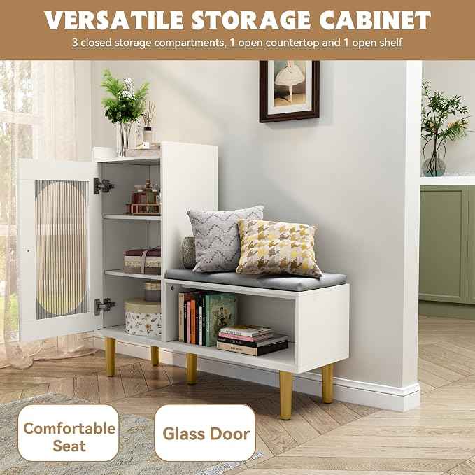 HLR Storage Bench Set of 2, L-Shaped Storage Cabinet
