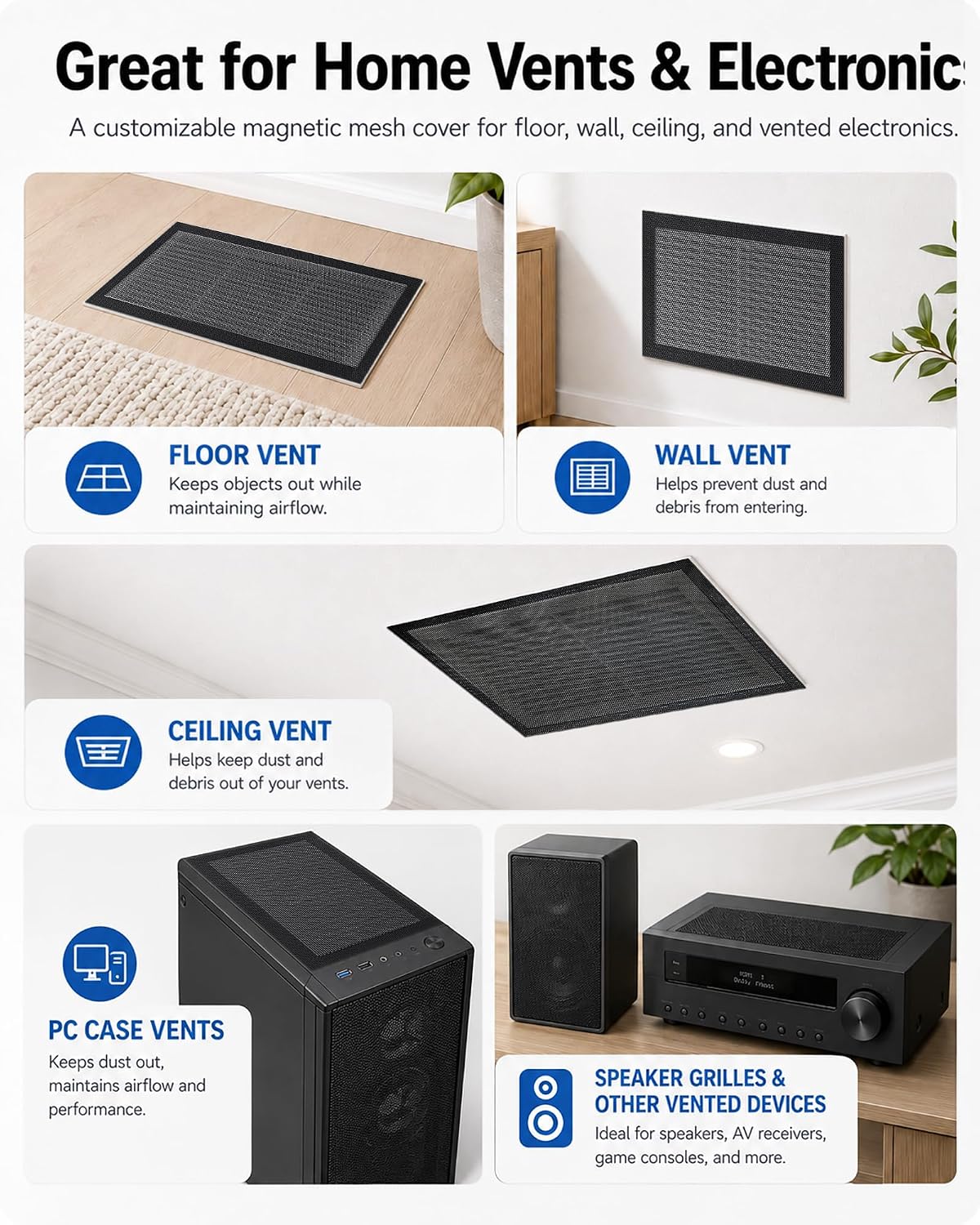 4 Pack Magnetic Mesh Vent Covers, 15.7 x 11.8 Inch Cut to Fit