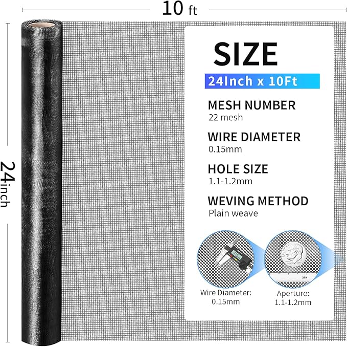 304 Stainless Steel Mesh, 24in x 10ft, 22 Mesh, Sturdy Metal Screen Roll - Image 3